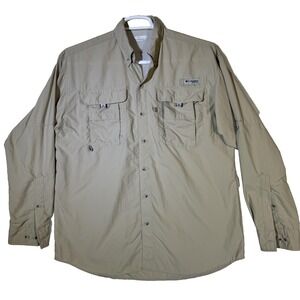 Columbia PFG Shirt Mens Large Beige Omni-Shade Long Sleeve Fishing Vented